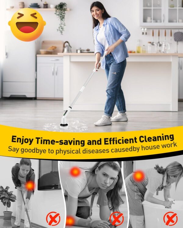 Electric Spin Scrubber for Cleaning Bathroom, Shower Scrubber Cordless Cleaning Brush with IPX7 Waterproof & 2 Speed, 3 Brush Heads, Bathroom Cleaning Supplies for Shower Tub Kitchen Tile Toilet White - Image 2
