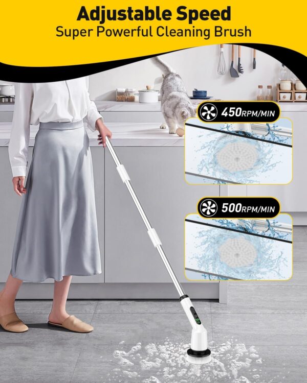 Electric Spin Scrubber for Cleaning Bathroom, Shower Scrubber Cordless Cleaning Brush with IPX7 Waterproof & 2 Speed, 3 Brush Heads, Bathroom Cleaning Supplies for Shower Tub Kitchen Tile Toilet White - Image 4