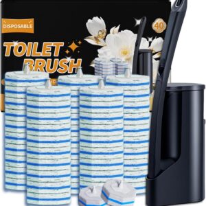 Disposable Toilet Brush - Toilet Bowl Cleaner, Toilet Cleaning Supplies, Toilet Brush with Holder, Toilet Bowl Cleaner Wands，40 Refills for Toilet Cleaning and Hygienic Bathroom Maintenance