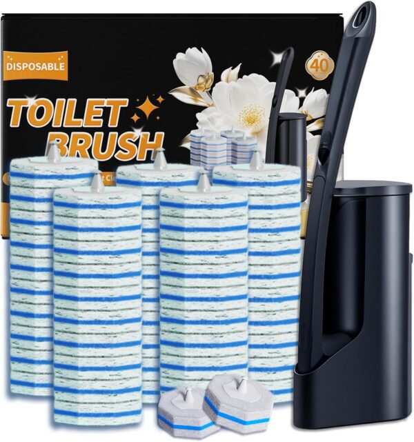 Disposable Toilet Brush - Toilet Bowl Cleaner, Toilet Cleaning Supplies, Toilet Brush with Holder, Toilet Bowl Cleaner Wands，40 Refills for Toilet Cleaning and Hygienic Bathroom Maintenance