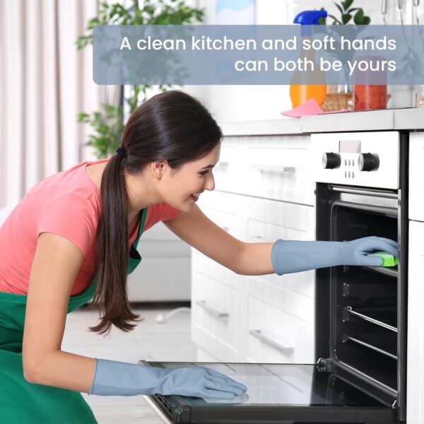 Rubber Cleaning Gloves for Dishwashing, 4 Pairs Reusable Kitchen Gloves for Washing Dishes and Household Cleaning, Colorful Dish Gloves with Flocked Lining and Non-Slip Grip, Pefect for Woman Men - L - Image 6