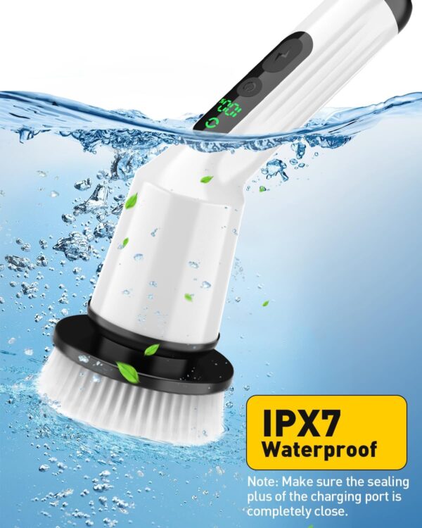 Electric Spin Scrubber for Cleaning Bathroom, Shower Scrubber Cordless Cleaning Brush with IPX7 Waterproof & 2 Speed, 3 Brush Heads, Bathroom Cleaning Supplies for Shower Tub Kitchen Tile Toilet White - Image 6