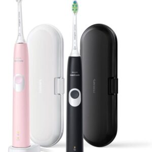 (Pack of 2) PHILIPS Sonicare 1100 Power Toothbrush, Rechargeable Electric Toothbrush, White Grey HX3641/02