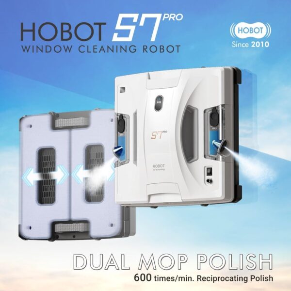 HOBOT S7 Pro Dual Mop Polish Hand Wiping Tec Window Cleaning Robot, 15nm Dual Ultrasonic Spray, 4800Pa Suction, App & Remote Control | for... - Image 2