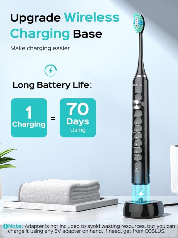 COSLUS Electric Toothbrush for Adults and Teen: Wireless Rechargeable Tooth Brush - Image 4